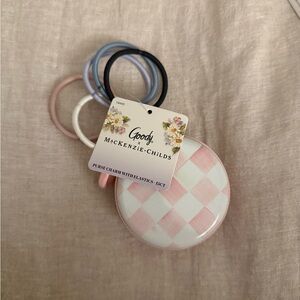 MacKenzie-Childs Pink White Check Round Purse Charm with Elastic Hair Ties